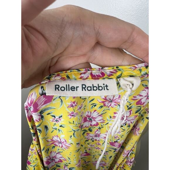 Roller Rabbit Yellow Floral Print Wrap Dress Size S Midi Prana Filena Ruffle - Picture 9 of 10